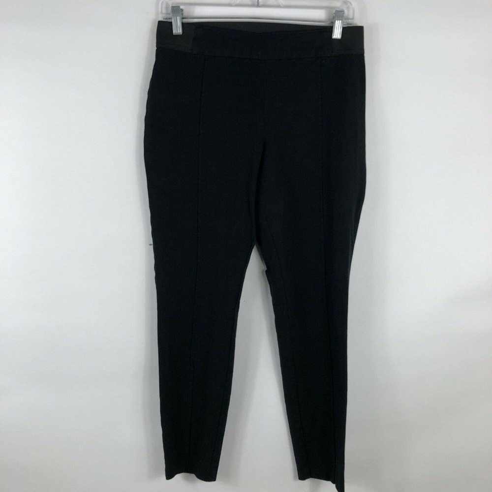 A New Day Pants Womens 10 Skinny Solid Black Elastic Waist Mid Rise Pleated Crop
